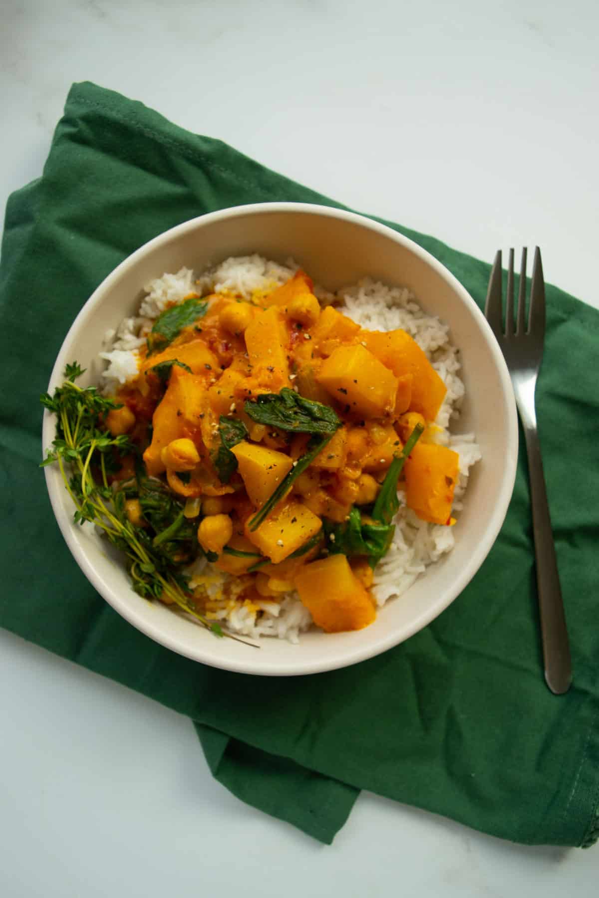 Curry with butternut squash and chickpeas.