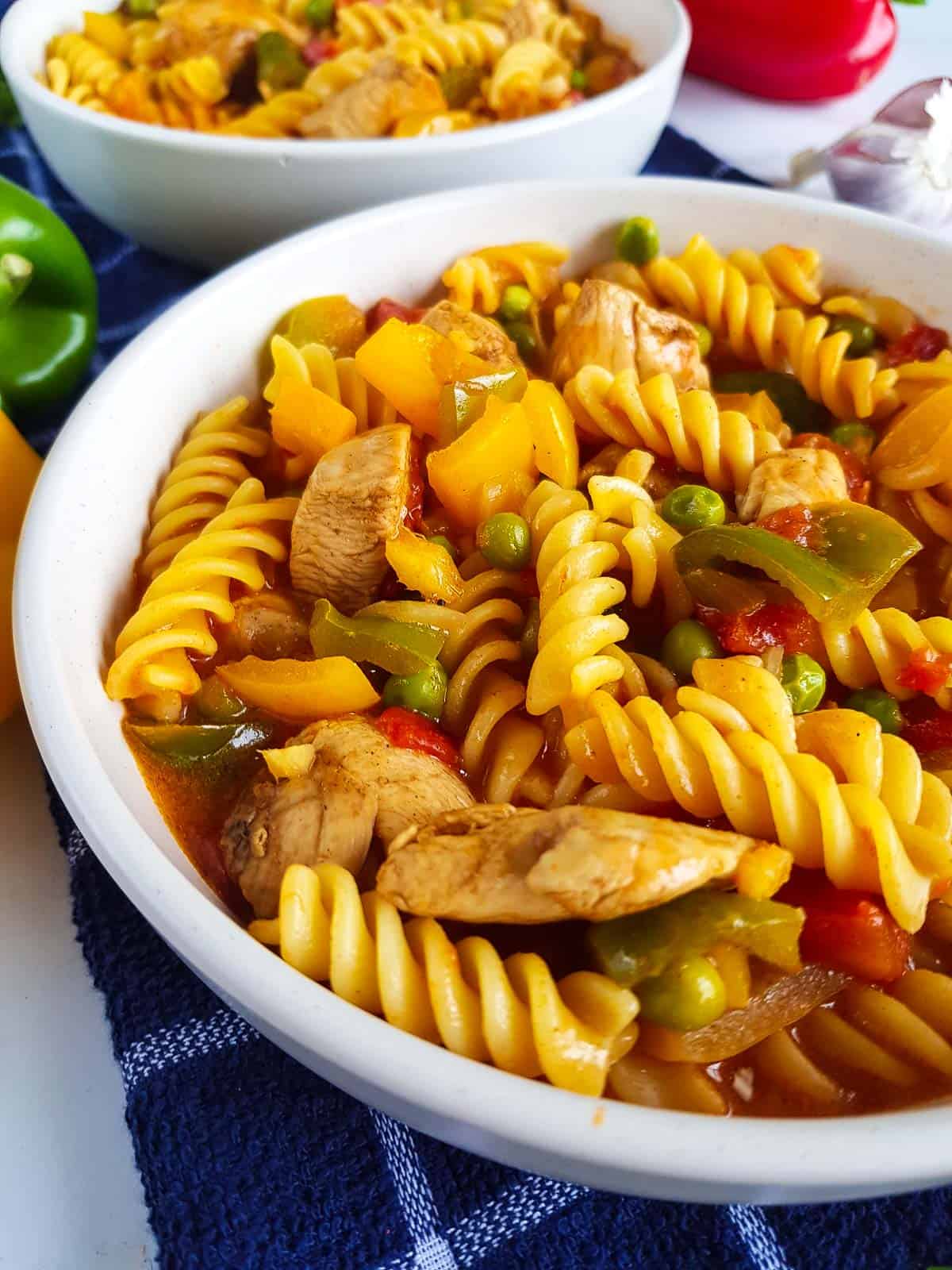 Pasta with a curry based sauce.