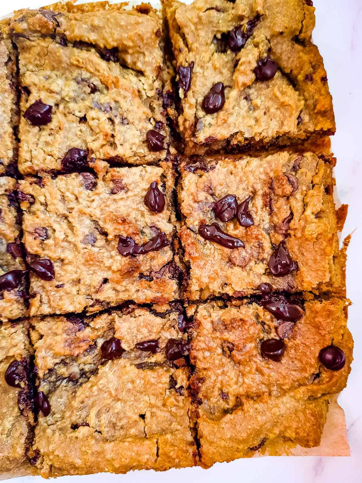 Close up picture of chickpea blondies.