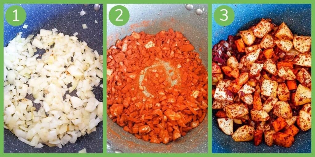 How to make vegetable goulash step 1-3.