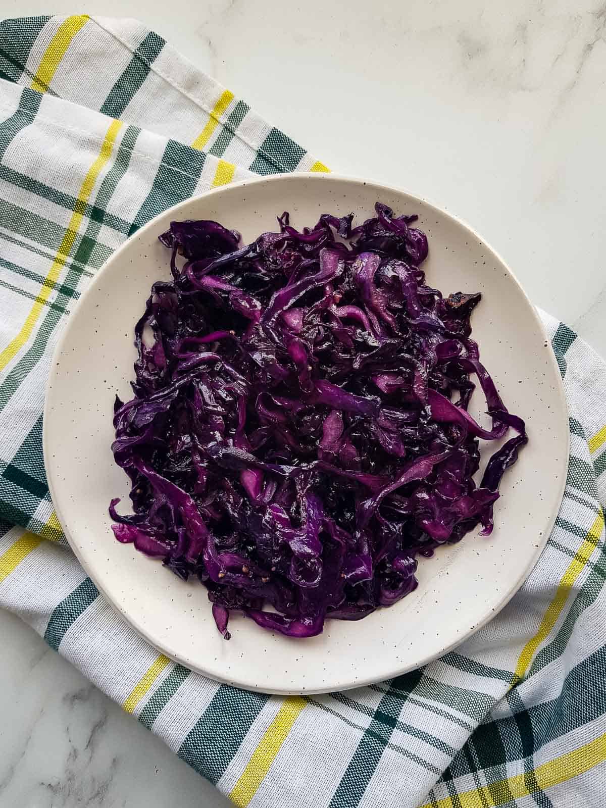 Plated braised red cabbage.