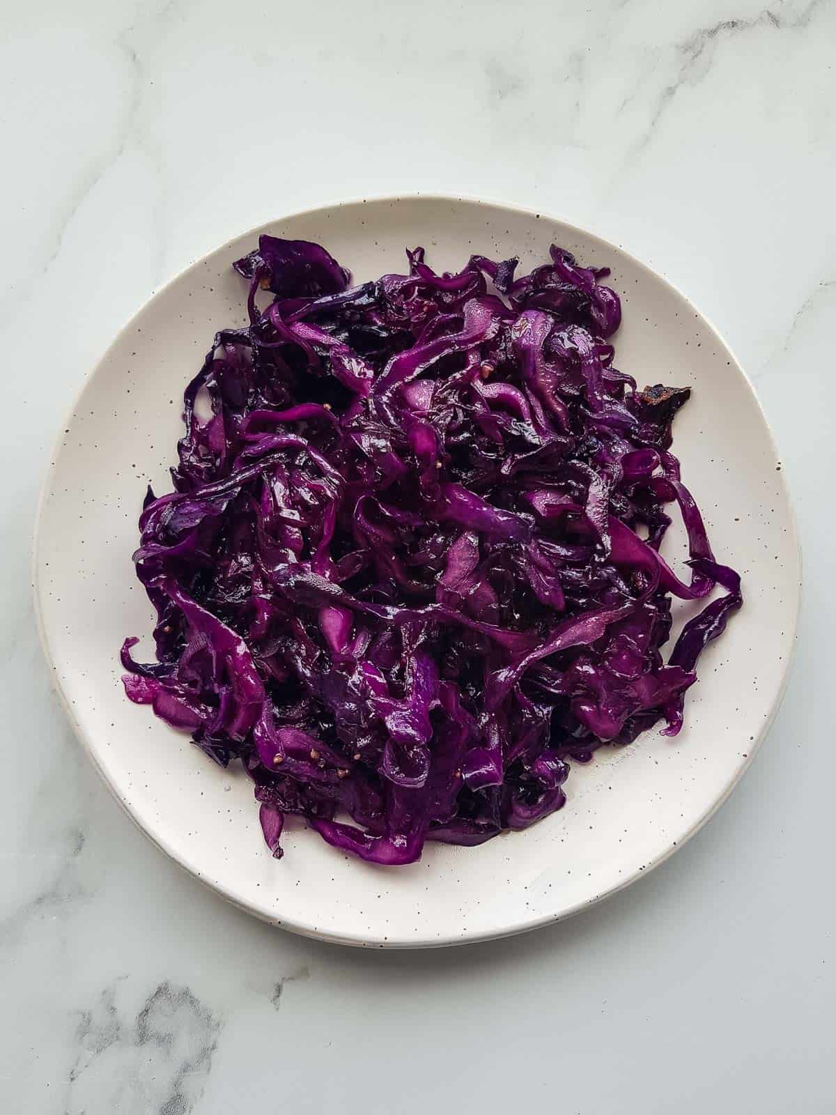 Sauteed red cabbage on a plate.