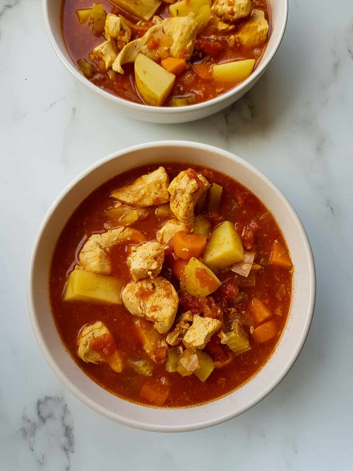 Chicken stew in bowls.