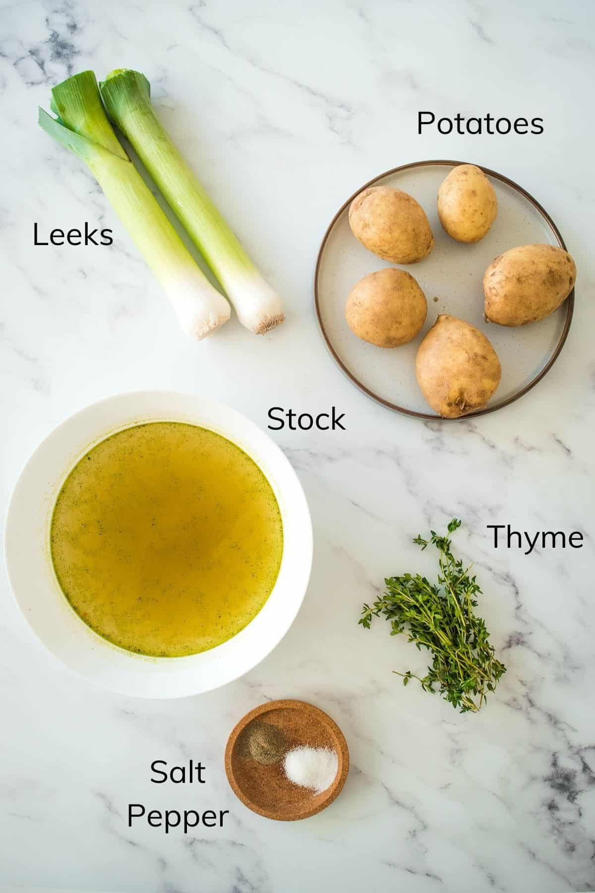 Ingredients for leek and potato soup.