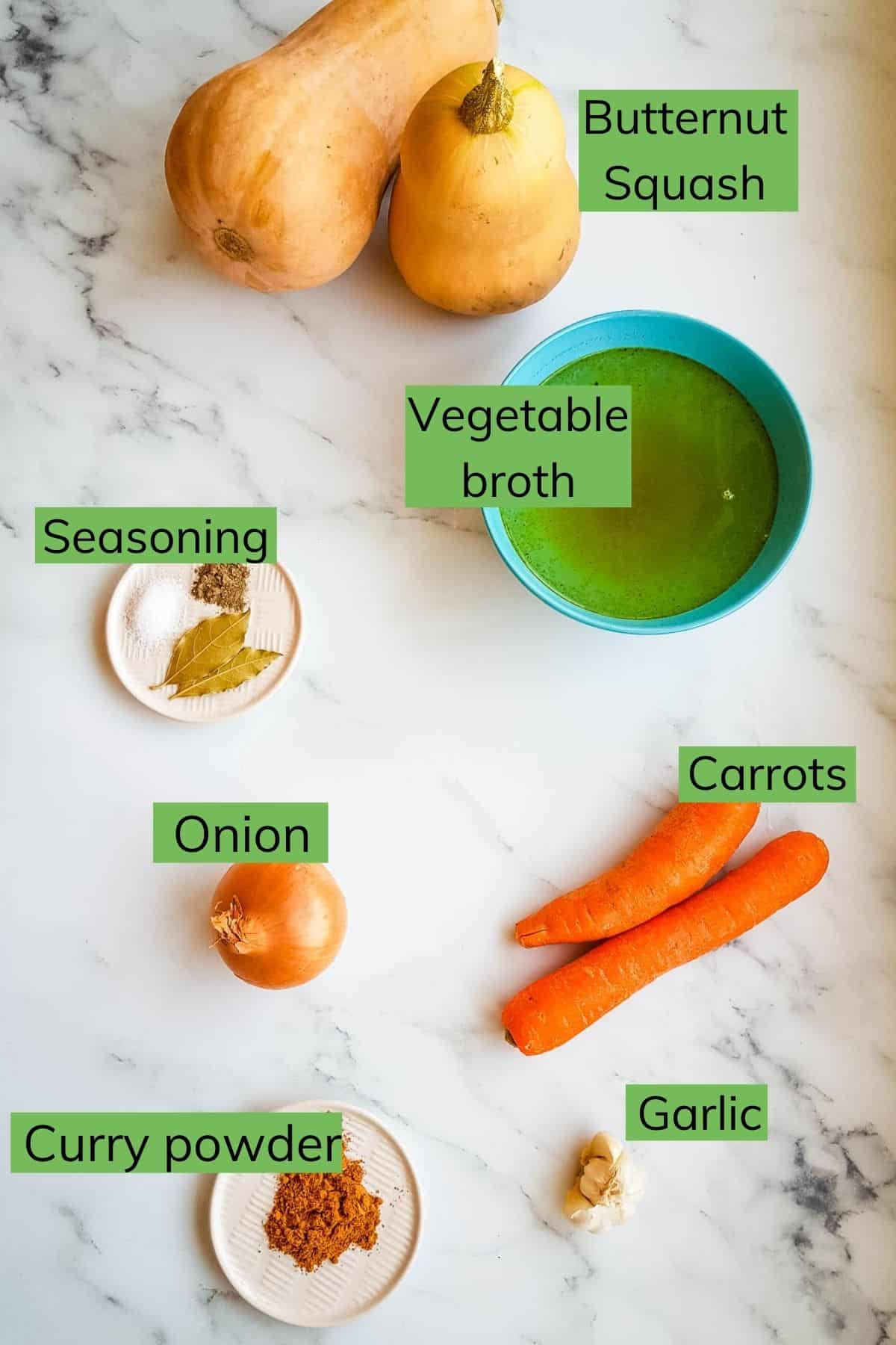 Ingredients for slow cooker pumpkin soup.