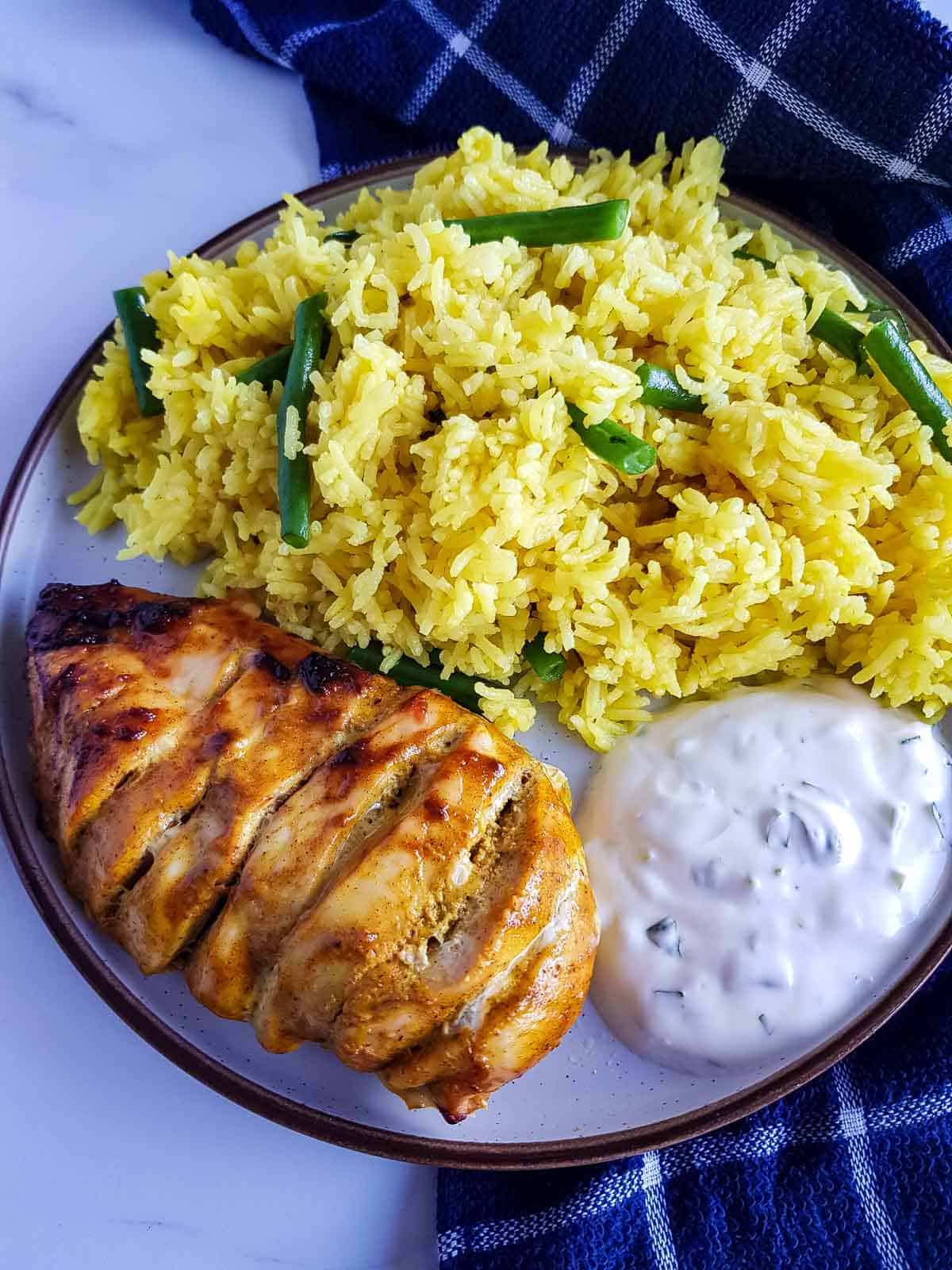 Grilled chicken and rice.