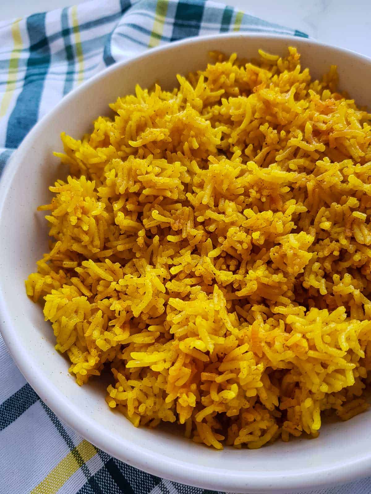 Close up of turmeric rice.