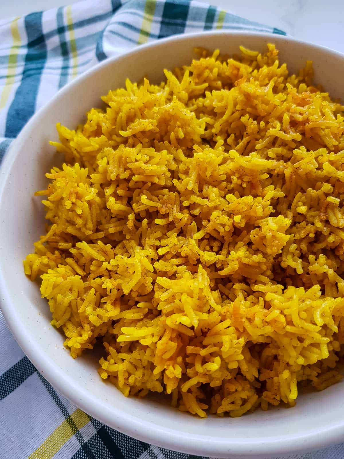 Close up of turmeric rice.