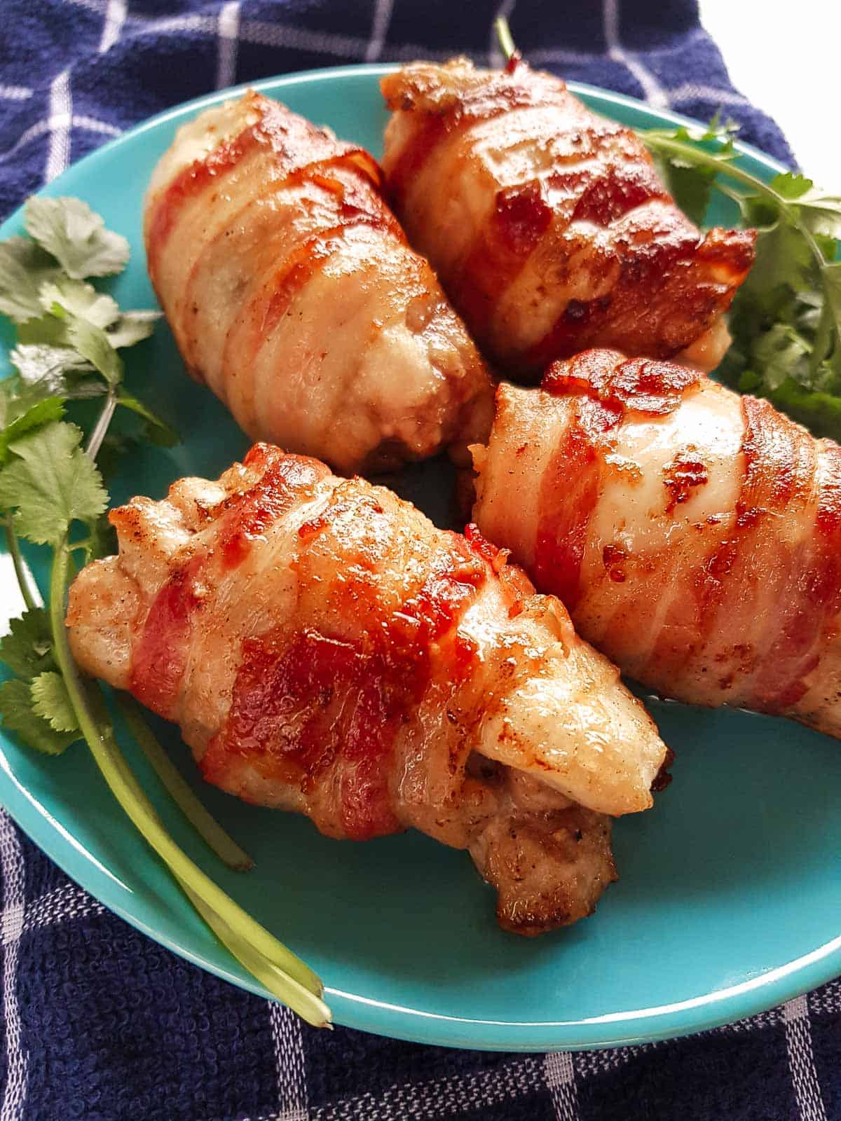 Plated chicken thighs.