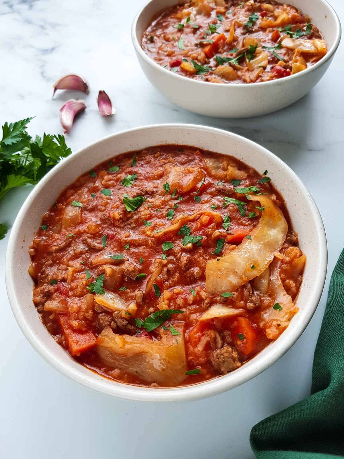 Close up of cabbage roll soup.