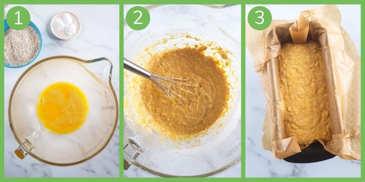 Step by step instructions showing how to make orange loaf cake.