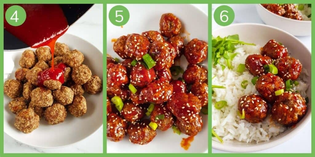 Steps 4-6 on how to make the honey sriracha meatballs.