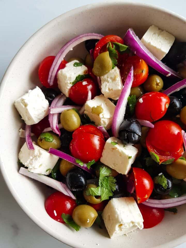 Easy Olive Salad with Feta and Tomatoes - Hint of Healthy