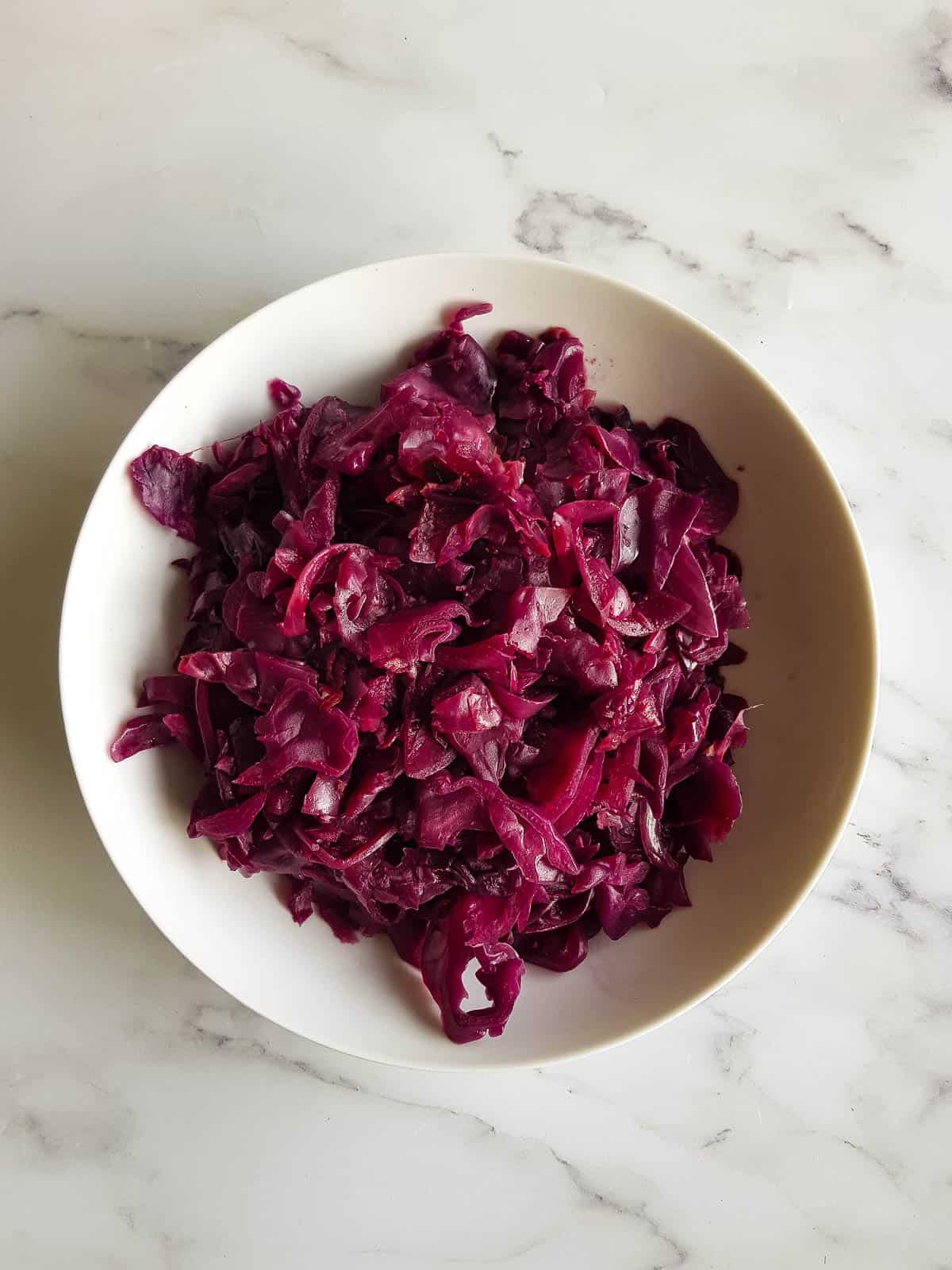 Slow cooked red cabbage in  a bowl.