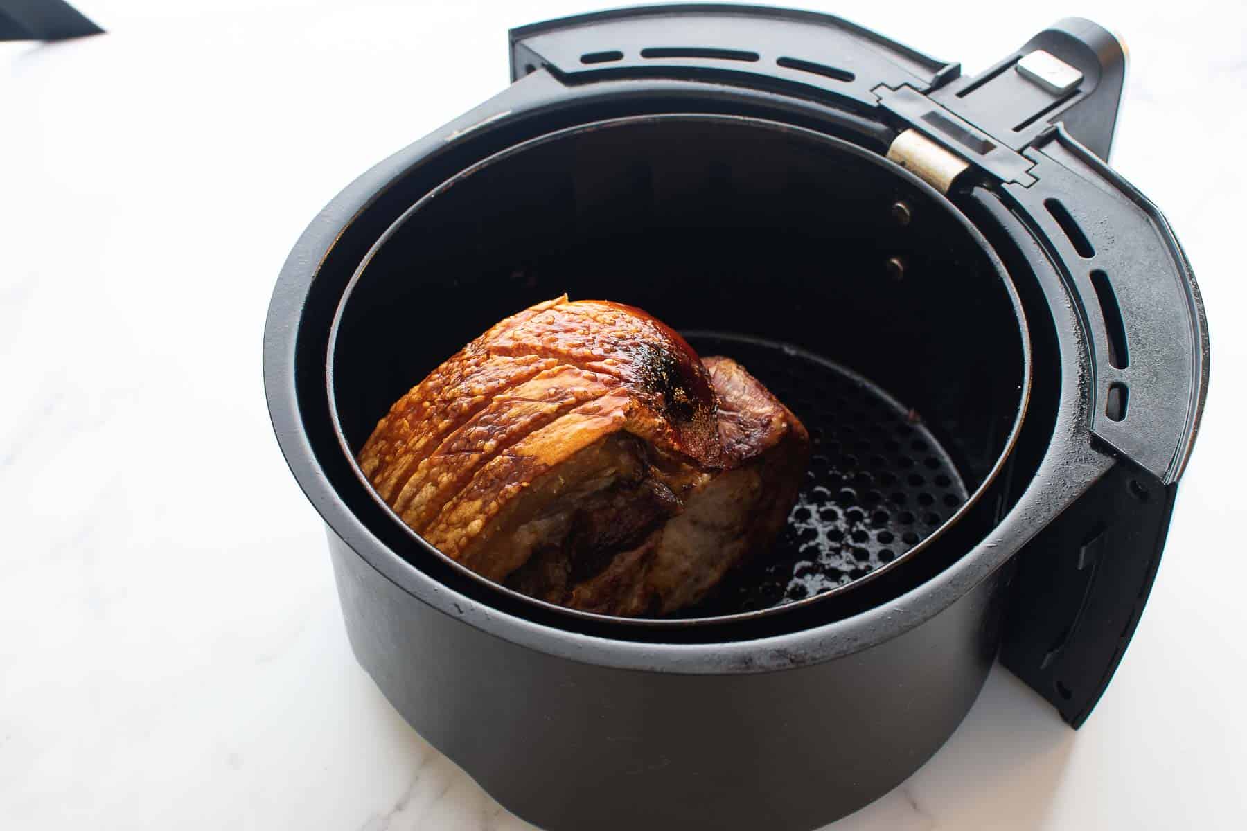 Roasted pork in an air fryer.