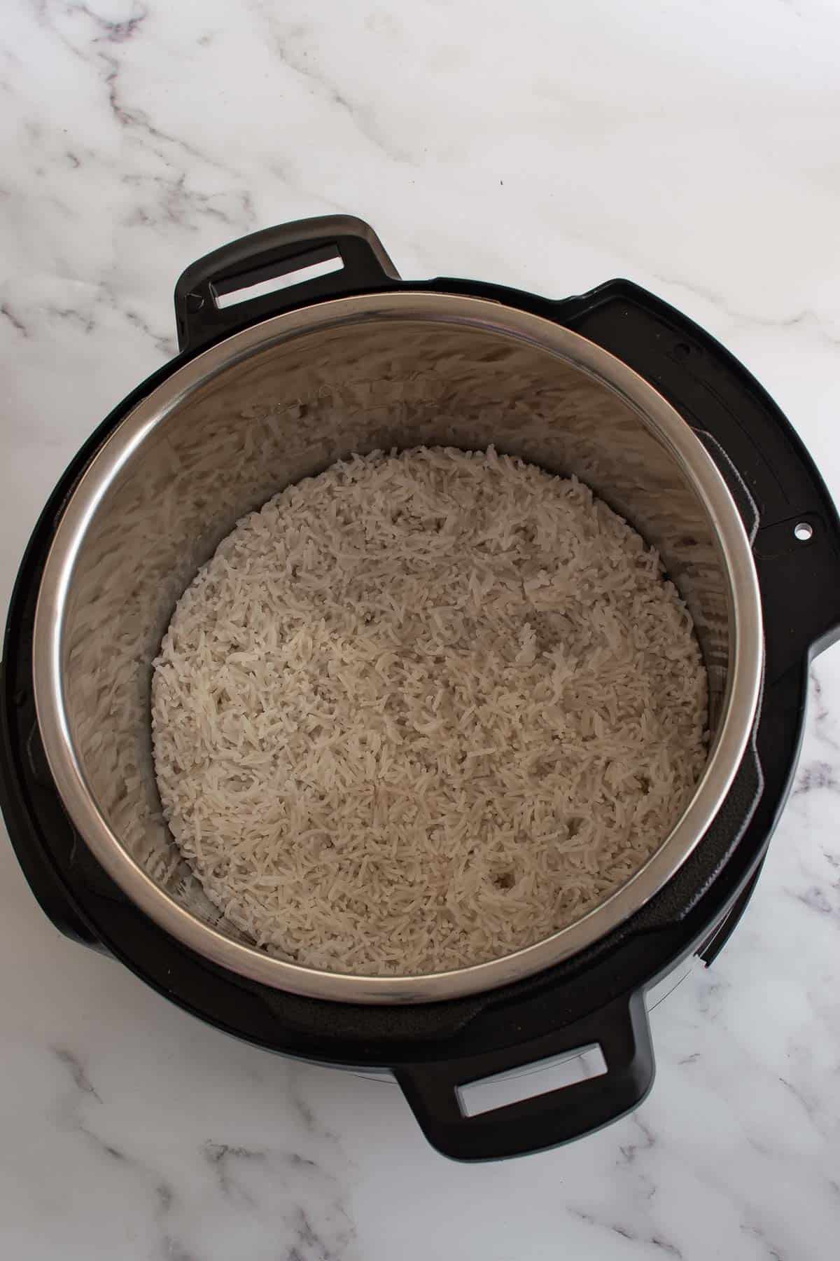 Cooked rice in an instant pot.