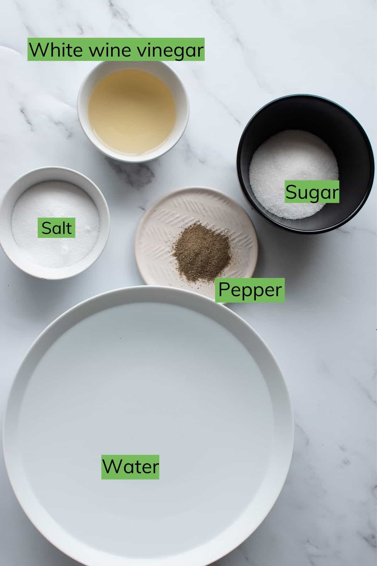 The ingredients needed to make brine laid out on a table.