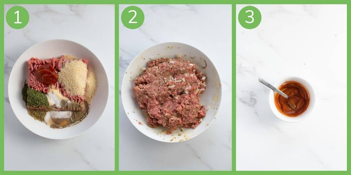 Step by step instructions showing how to make meatloaf in the air fryer.