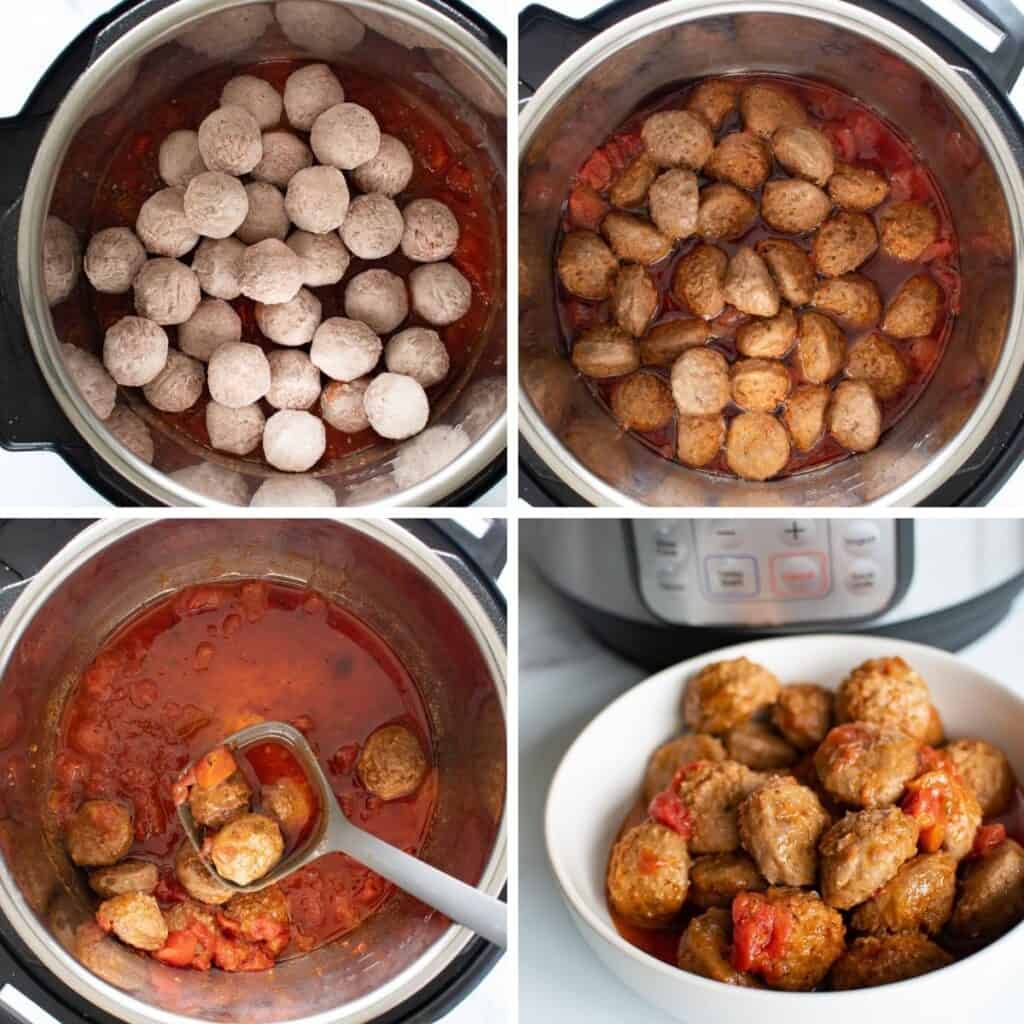 Step by step images showing how to cook meatballs in an instant pot.