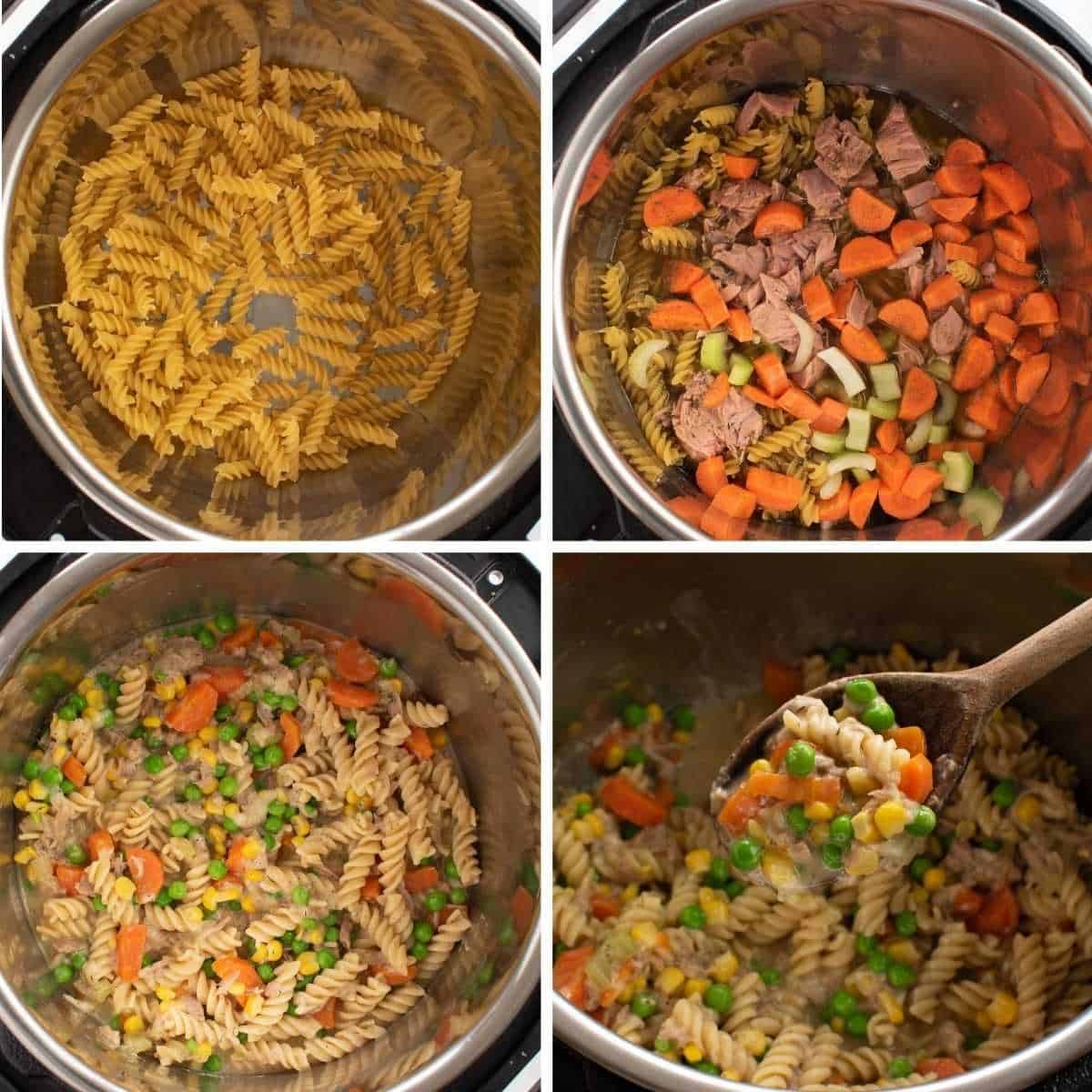 Step by step process showing how to make tuna casserole in an instant pot.