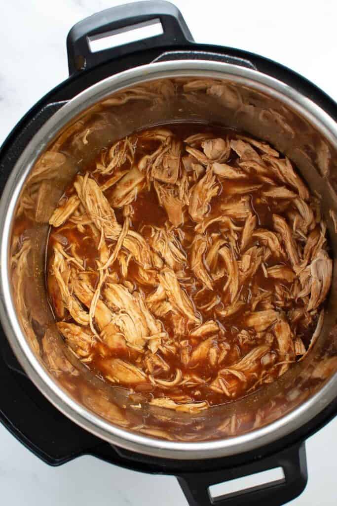 Shredded BBQ chicken in an instant pot.