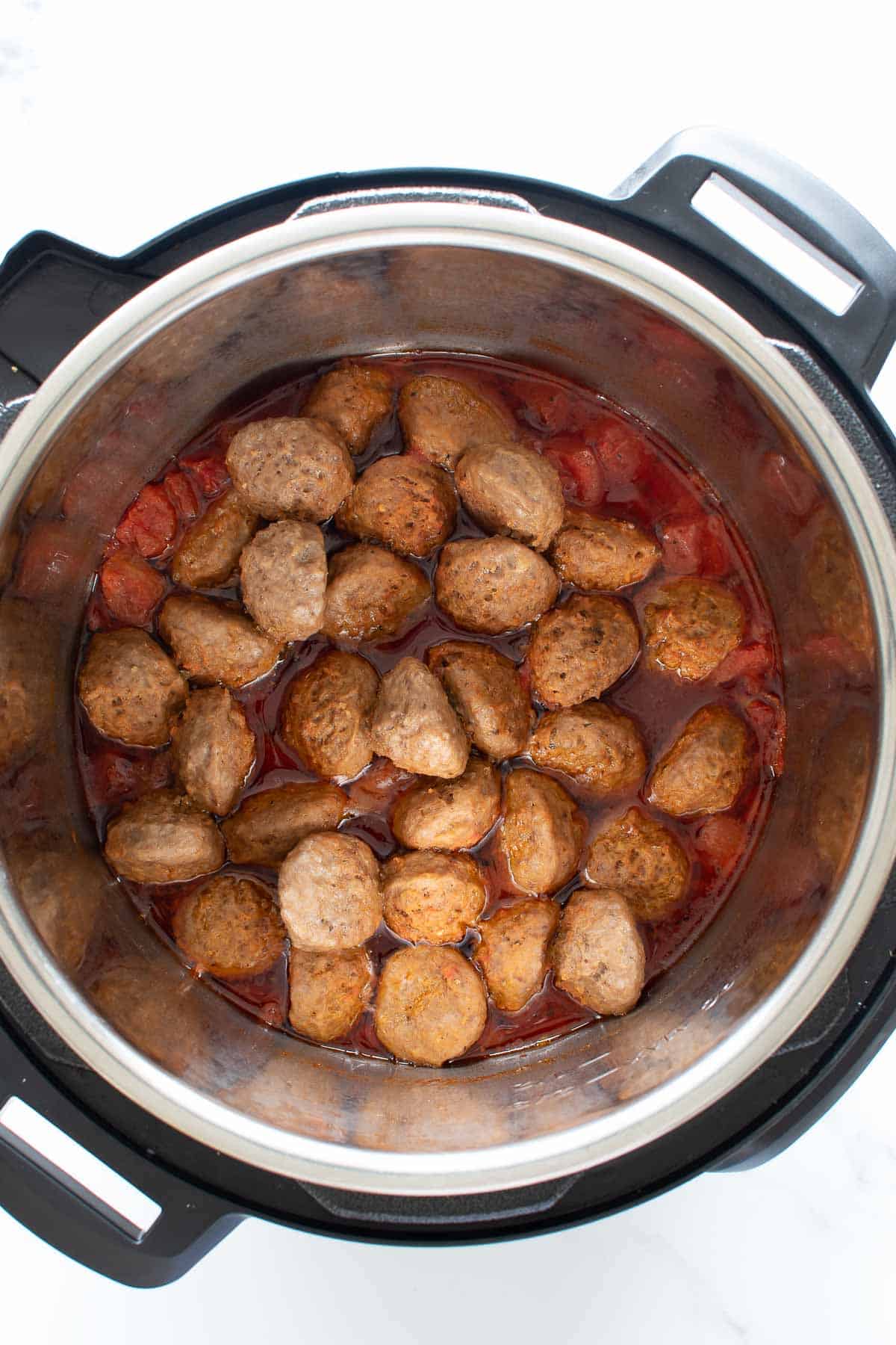 Cooked meatballs in instant pot.