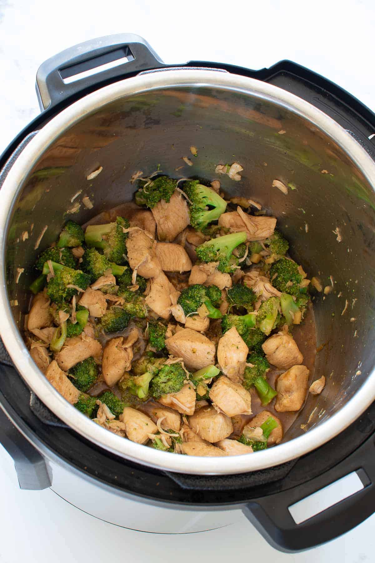 Chicken and broccoli in an instant pot.