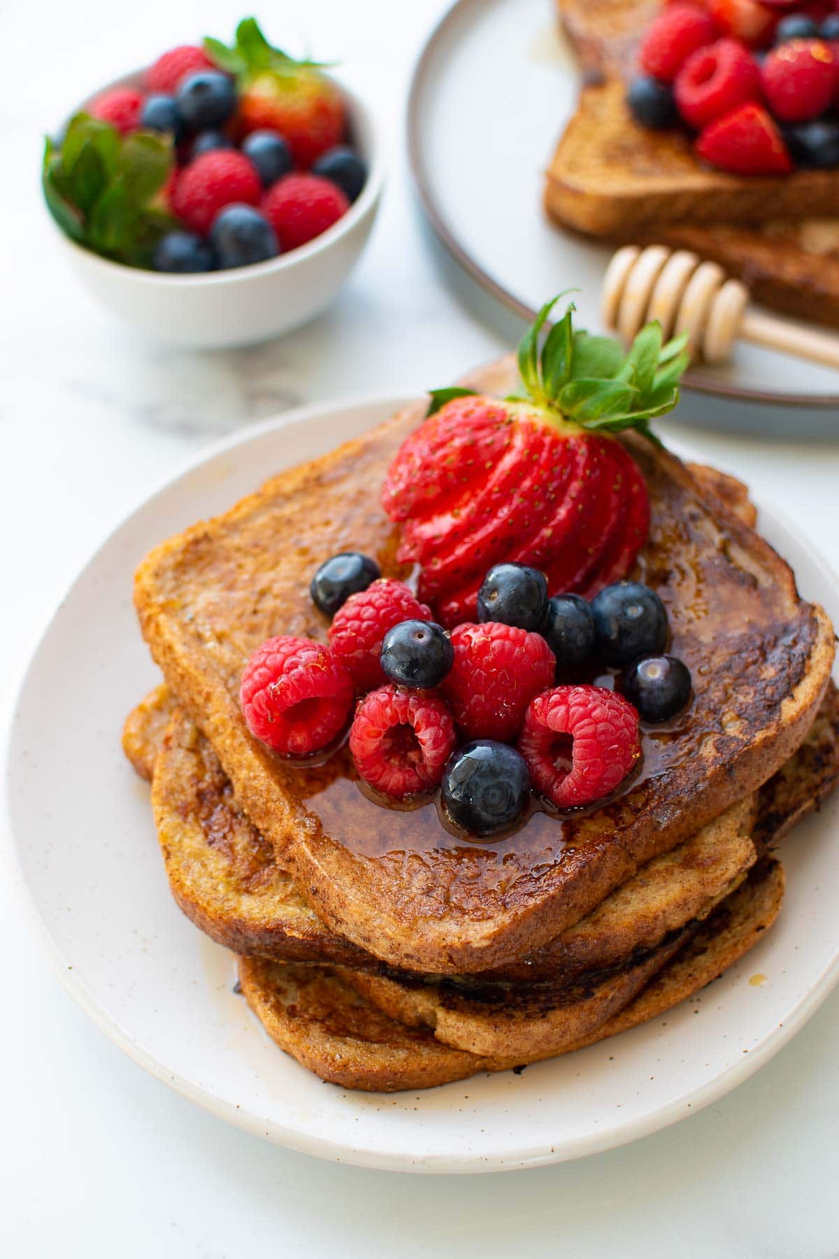 Dairy free French toast with maple syrup.