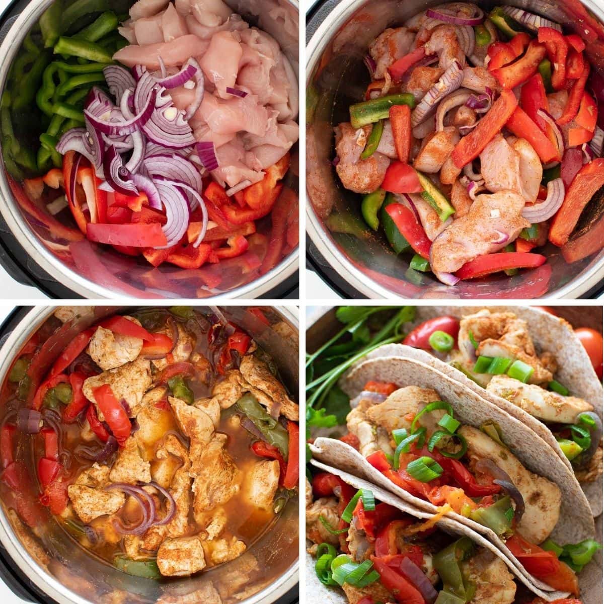 Step by step images showing how to make Instant Pot fajitas.