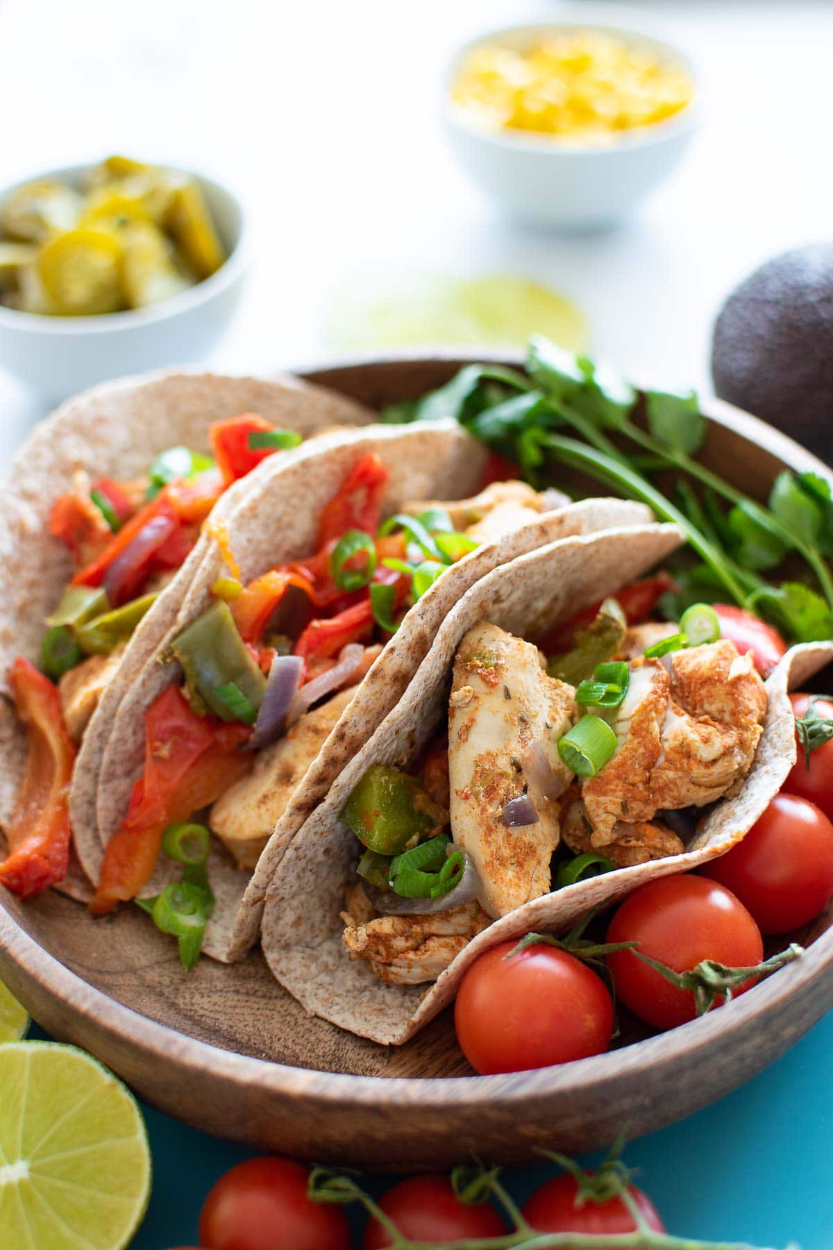 Close up of pressure cooked chicken fajitas.