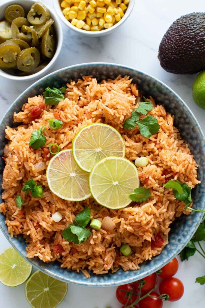 Instant pot Spanish rice in a bowl.