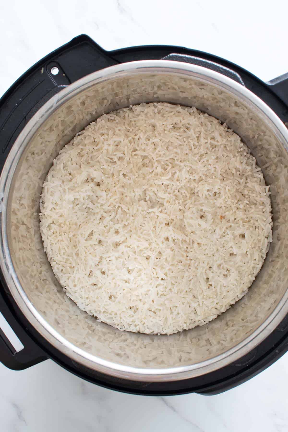 Instant pot with cooked rice.