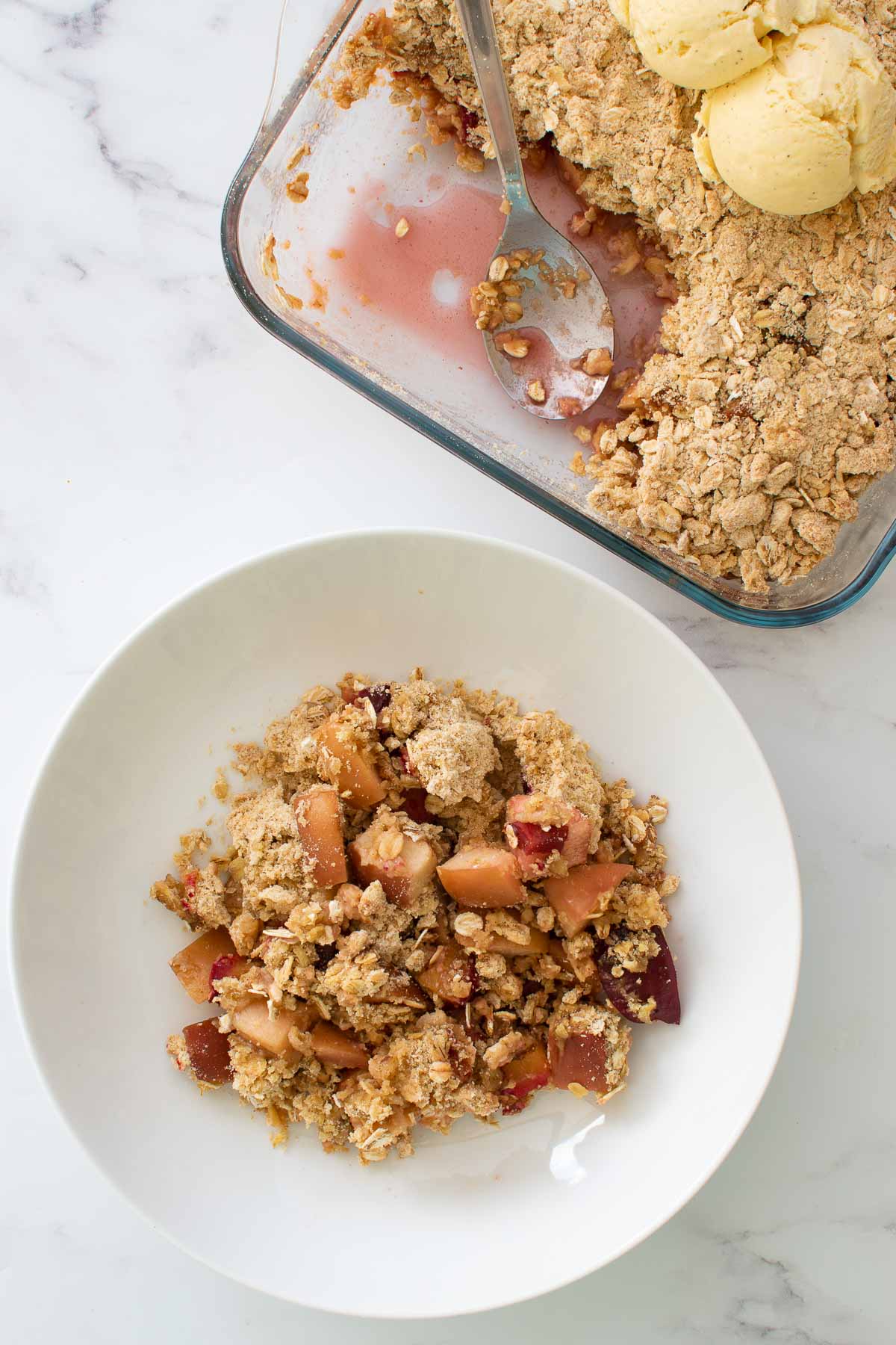 Apple crumble with plums.