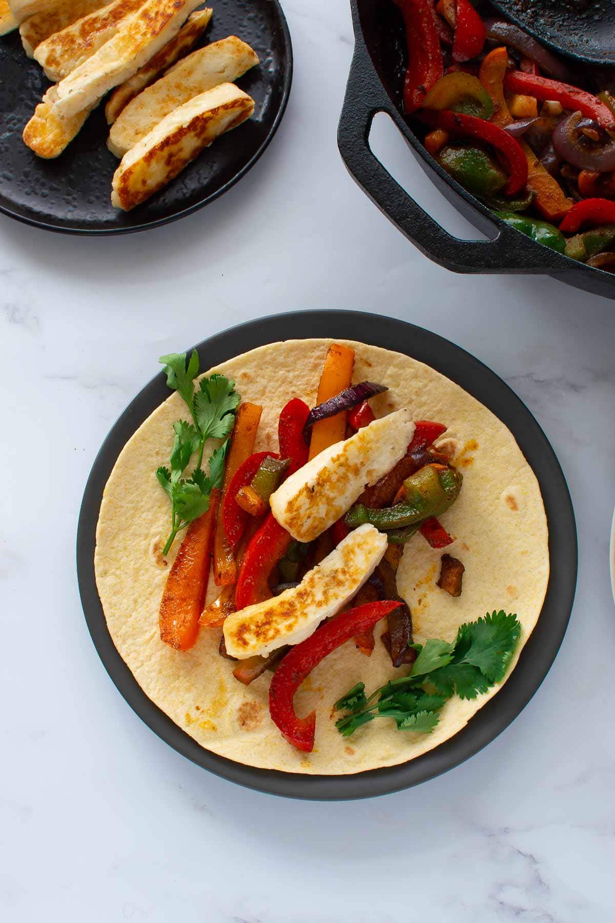 Pepper and halloumi wraps.