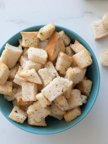Homemade croutons in a bowl.