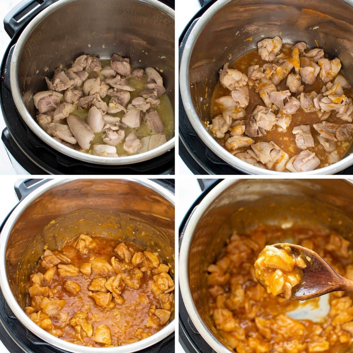 Step by step images showing how to make orange chicken in an instant pot.