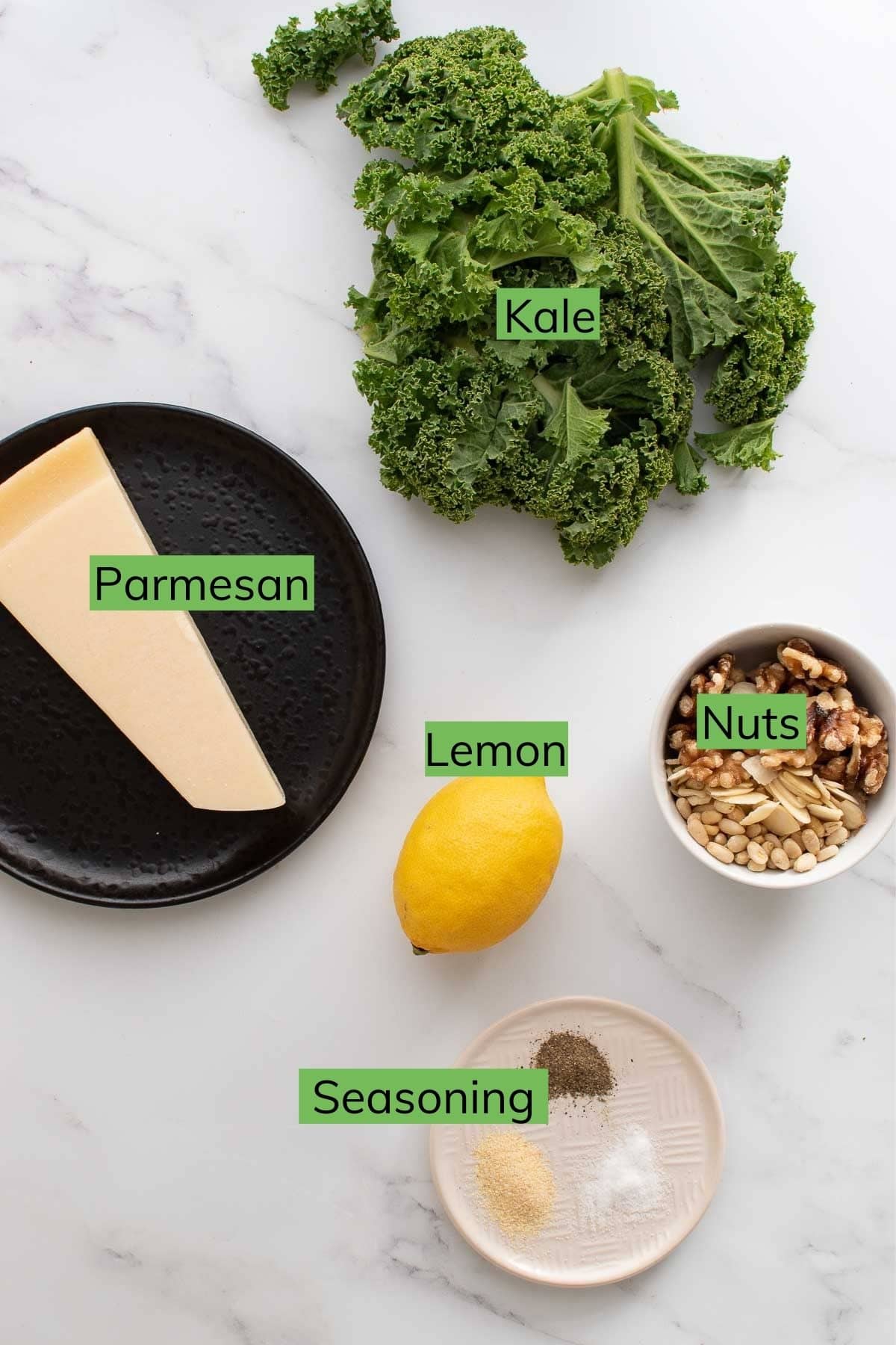 Ingredients needed to make lemon kale salad.