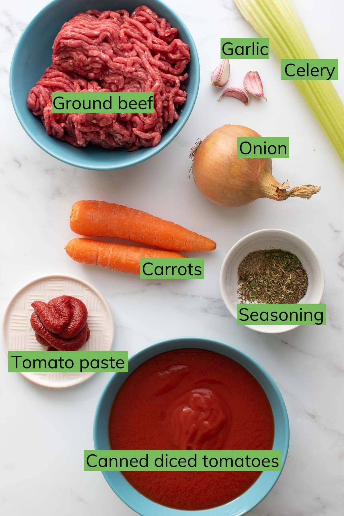 Ingredients to make bolognese sauce.