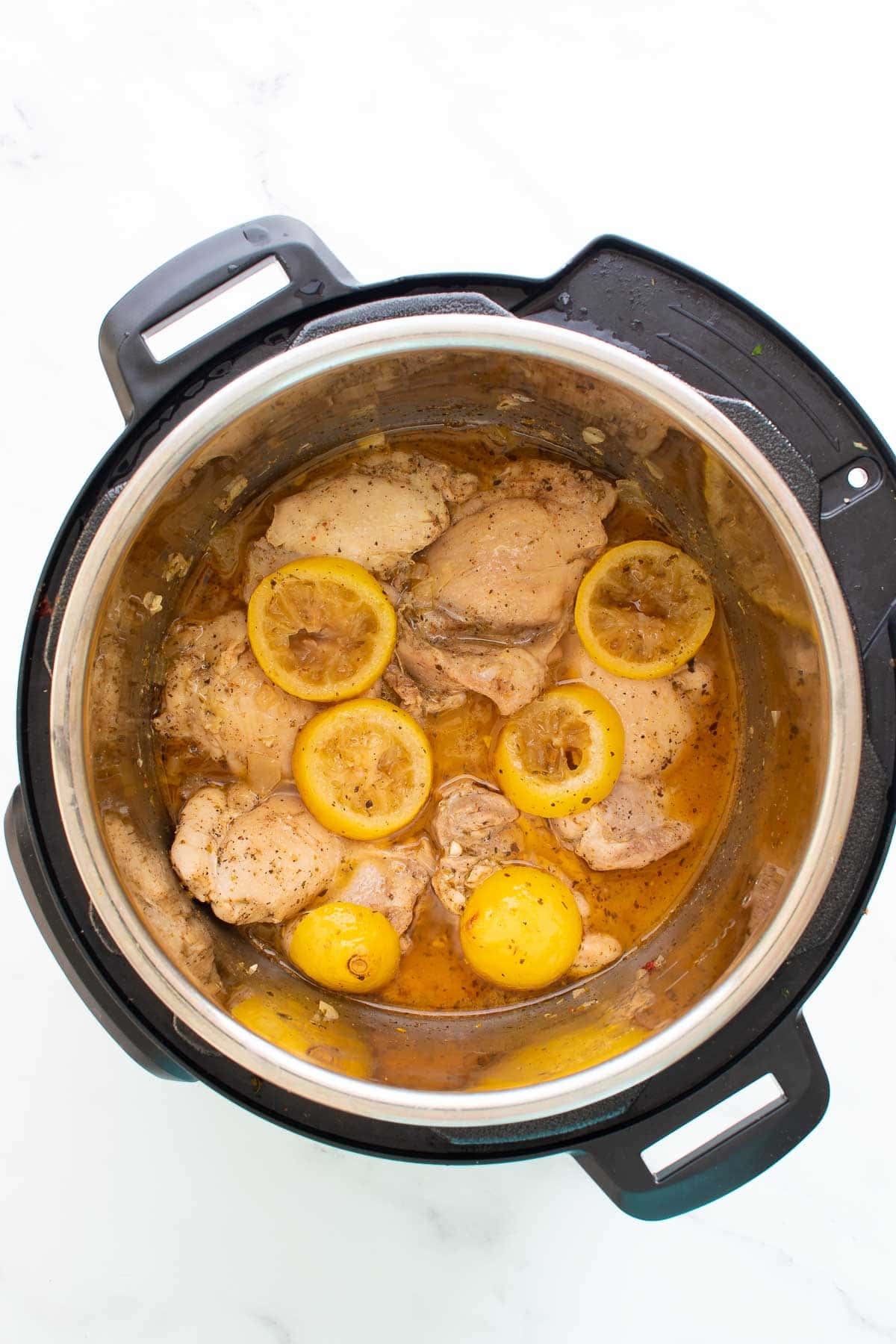 Lemon garlic chicken in an Instant Pot.