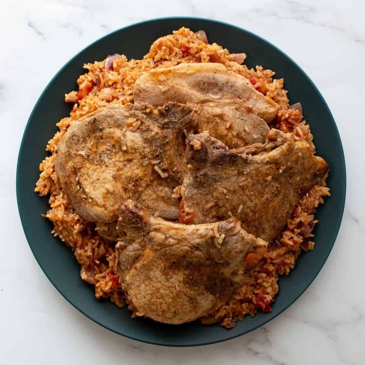 Pork Loin Chops with Spanish Rice in the Instant Pot