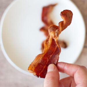 Close up of air fried bacon.