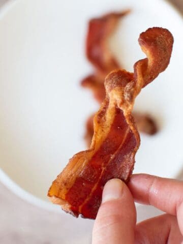 Close up of air fried bacon.