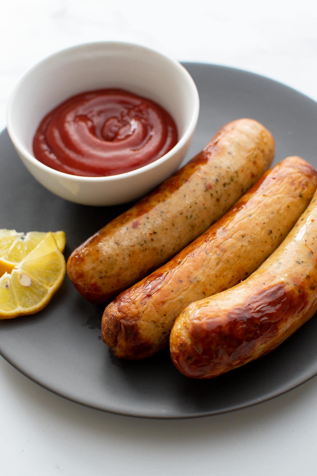 Close up of air fried brats.