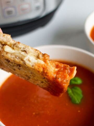 Air fryer grilled cheese dipped in tomato sauce.