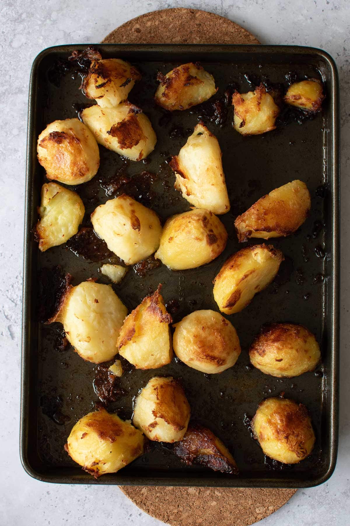 Roast potatoes on a sheet pan.