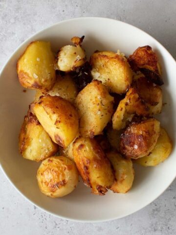 Crispy roasted potatoes with sea salt and rosemary.