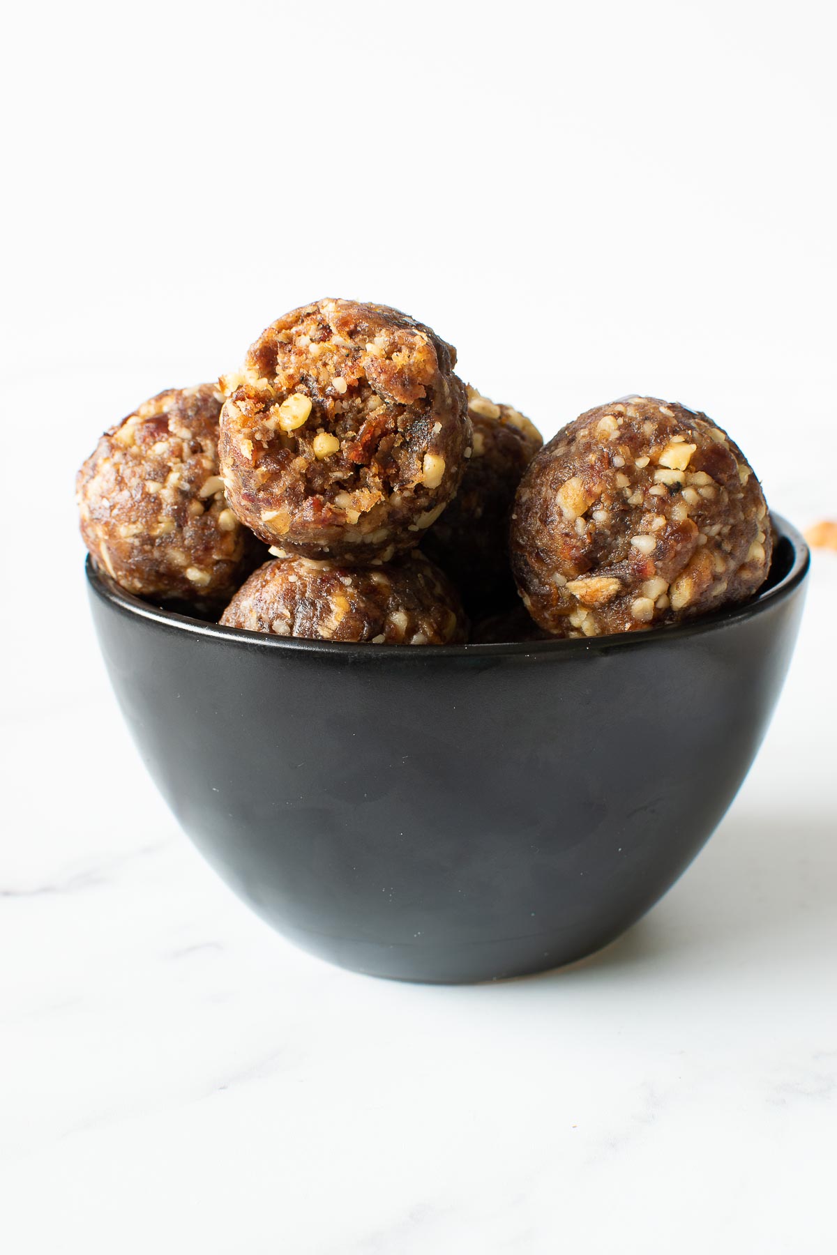 A bowl of homemade energy balls.