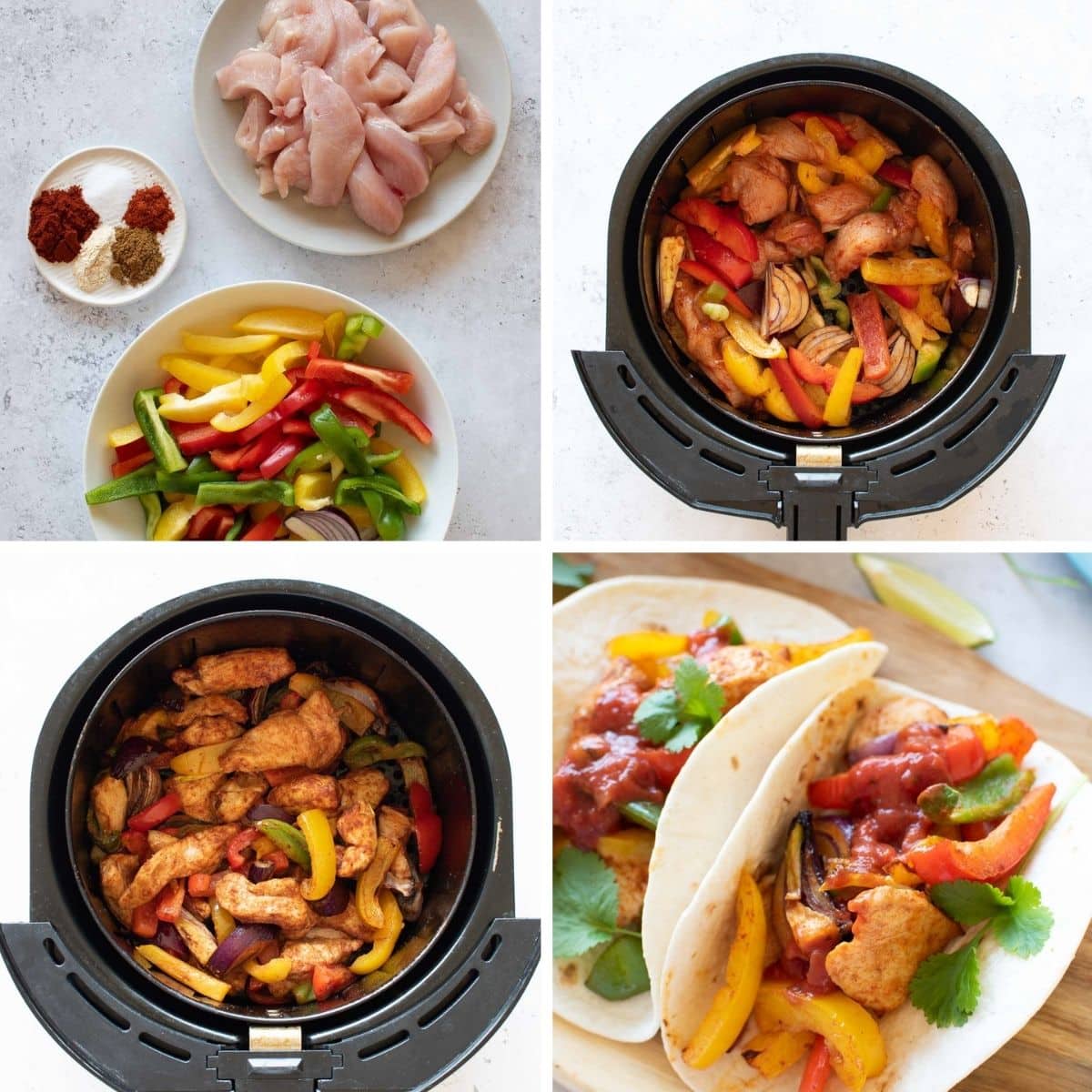 Step by step instructions on how to make air fryer fajitas.