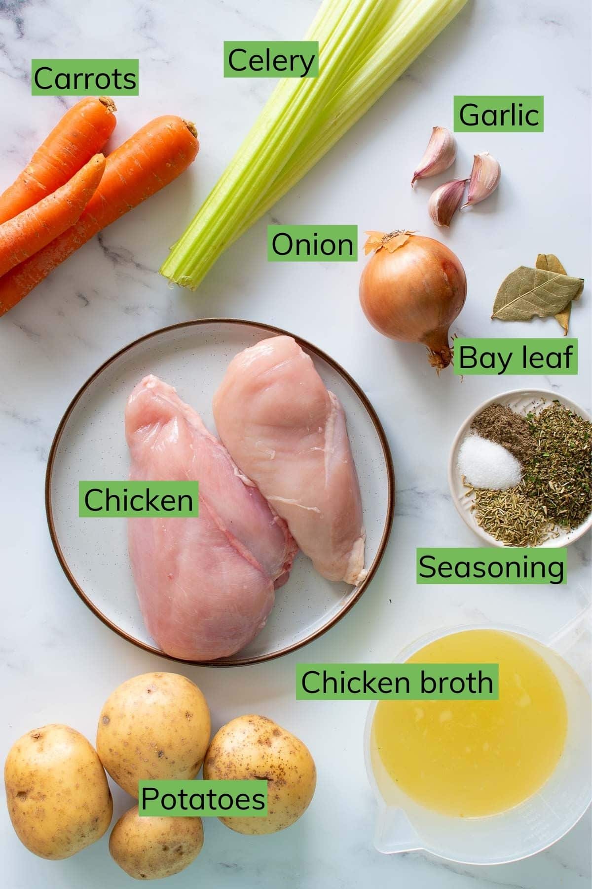 Chicken stew ingredients on a table.