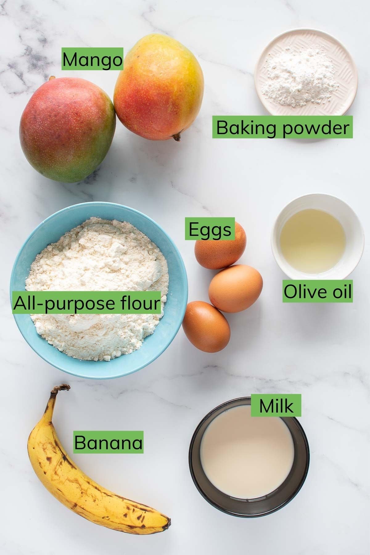 Ingredients to make mango pancakes.